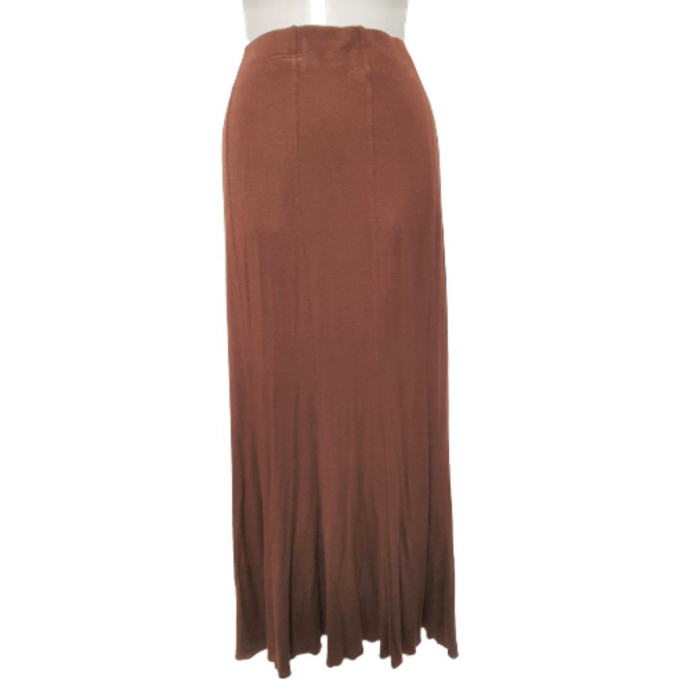 Long Brown Skirt Stretch Waistband Elastic Maxi Skirt Brown Skirt - XS / S / M